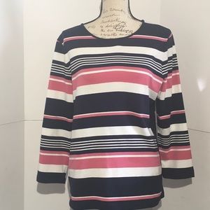 Pink Black Striped Long Sleeve Tee Large